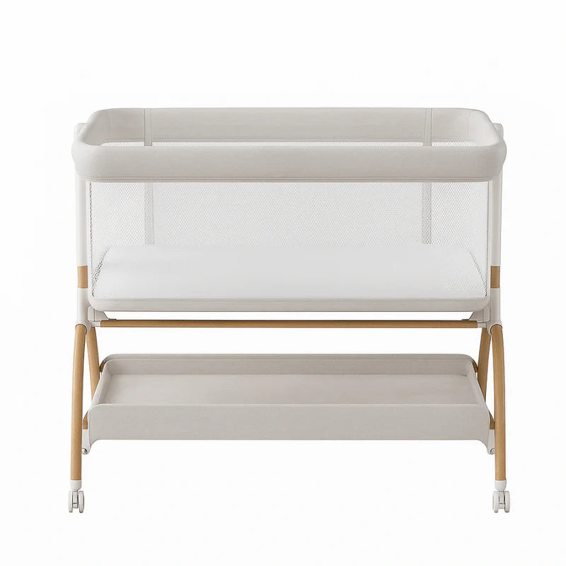 Adjustable Baby Bassinet with Drop-Down Side, Storage, and Mesh