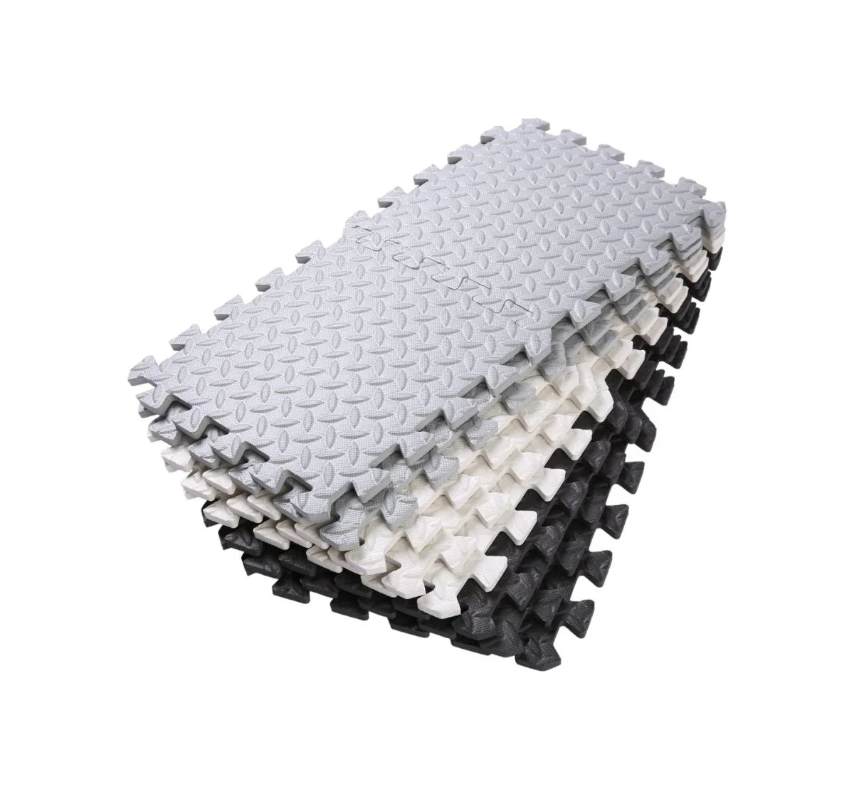 16-Piece Interlocking Foam Play Mats, Grey, White & Black for Kids